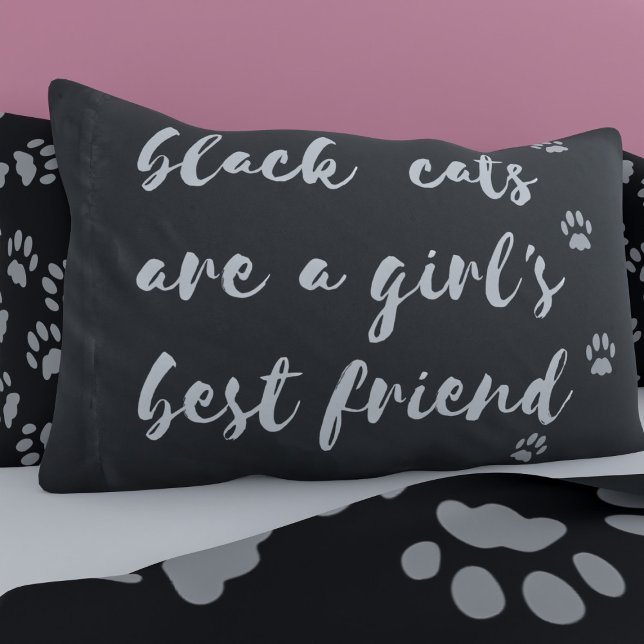 Funda De Cojín Los gatos negros son la mejor cita graciosa del me (Black cats are a girl's best friend. Fun gift for your black cat to sleep on)