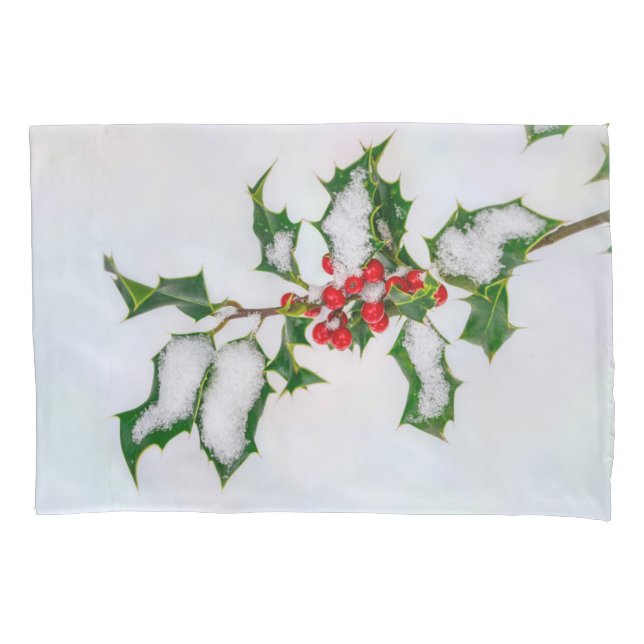 Funda De Cojín Los Navidades rojos de Ilex Holly Berries en la ni (Anverso)