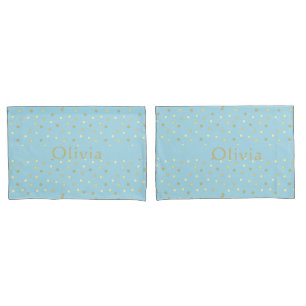 Funda De Cojín Los puntos Pastel Blue Gold Confetti Personalizado