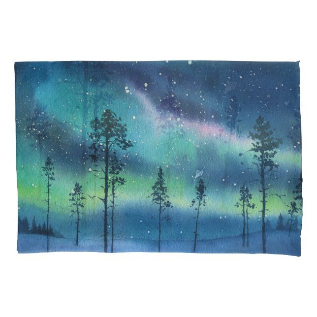 Funda De Cojín Luces boreales, paisaje acuático (Anverso)