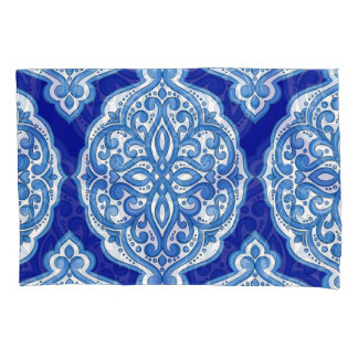 Funda De Cojín Lujoso decorado en blanco y azul turco.