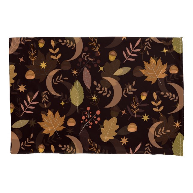 Funda De Cojín Luna boho con patrón de hojas de otoño   (Anverso)