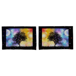 Funda De Cojín luna de sol puesta de sol cósmica con árbol negro