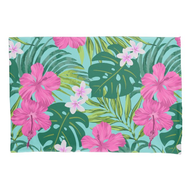 Funda De Cojín Luna Hibiscus Garden Hawaiian - Rosa y Turq (Anverso)
