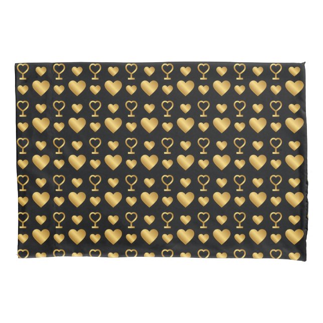 Funda De Cojín Luxury Black Gold Foil Hearts  (Anverso)
