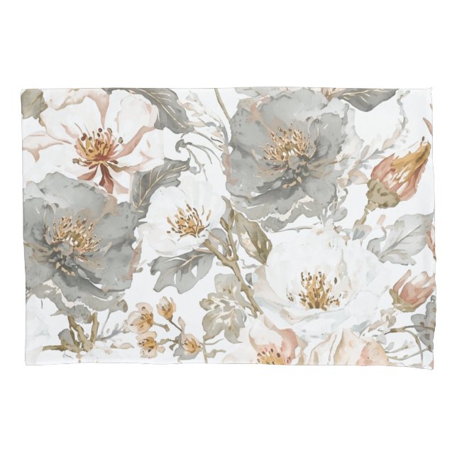 Funda De Cojín Luxury, Elegant, Gold Grey Flowers Pattern  (Anverso)