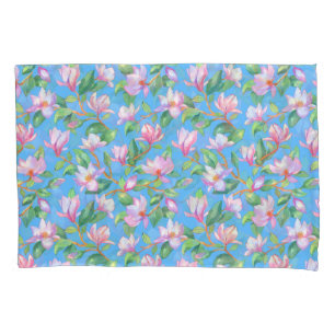 Funda De Cojín Magnolia floreciente en azul cielo