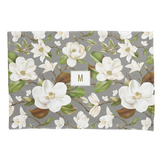 Funda De Cojín Magnolia Monograma Floral (Anverso)