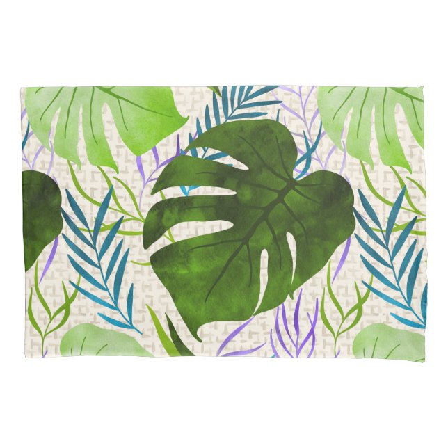 Funda De Cojín Maleah Monstera Tropical Hawaiana acuarela verde (Anverso)