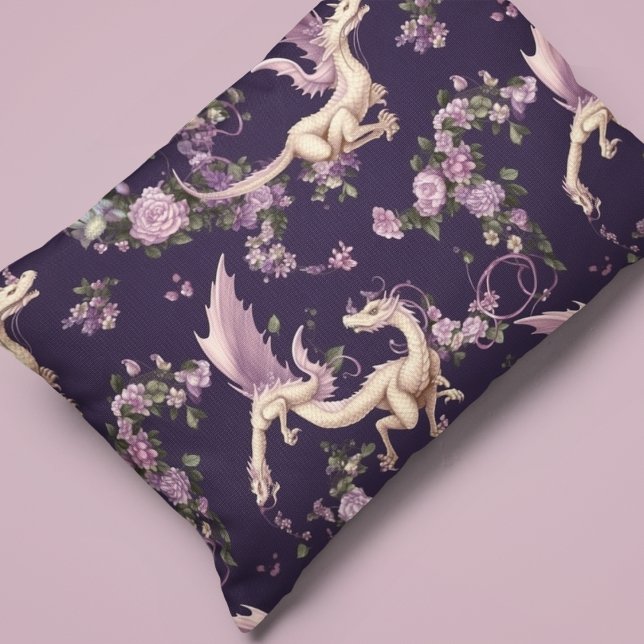 Funda De Cojín Maletín de Lilac, Rosas y dragones blancos (Subido por el creador)