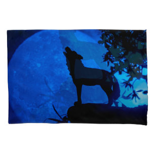 Funda De Cojín Maletín de lobo azul de la luna