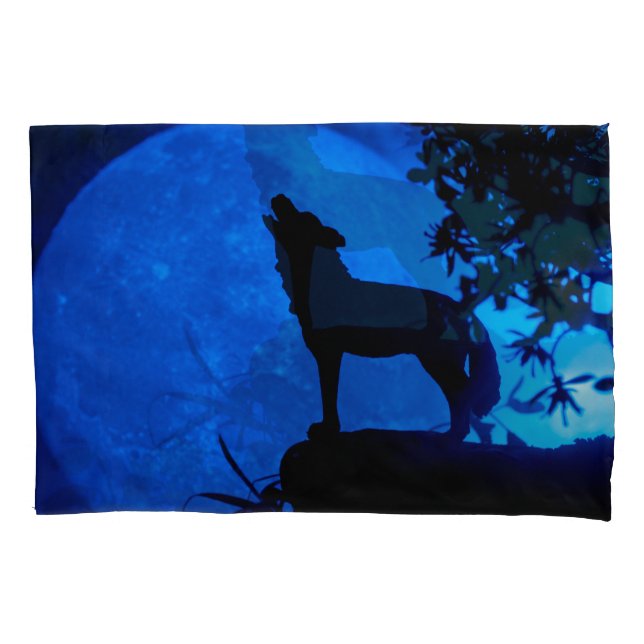 Funda De Cojín Maletín de lobo azul de la luna (Anverso-izquierdo)