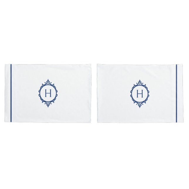 Funda De Cojín Maletín monogramado azul y blanco (Reverso-Set)