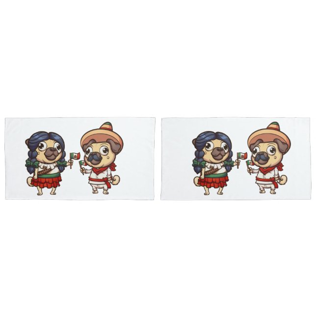 Funda De Cojín Mallas de Cinco De Mayo Pugs (Anverso - Set)