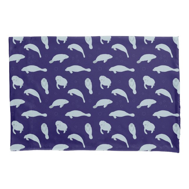 Funda De Cojín Manatee de natación suave azul con estampado (Anverso)