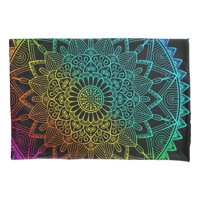 Funda De Cojín Mandalá Arcoíris Negro (Anverso)
