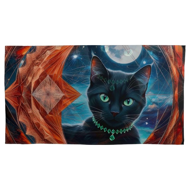Funda De Cojín Mandala celeste de gato negro místico (Anverso-izquierdo)