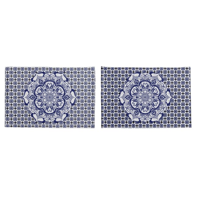 Funda De Cojín Mandala de criatura azul y blanca (Reverso-Set)