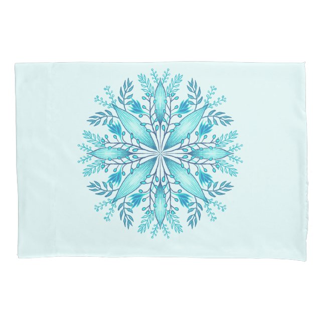 Funda De Cojín Mandala floral - Boho azul turquesa Snowflake (Anverso)