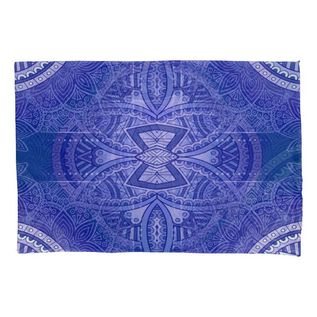 Funda De Cojín Mandalas en patrones de repetición azul holandeses (Anverso)