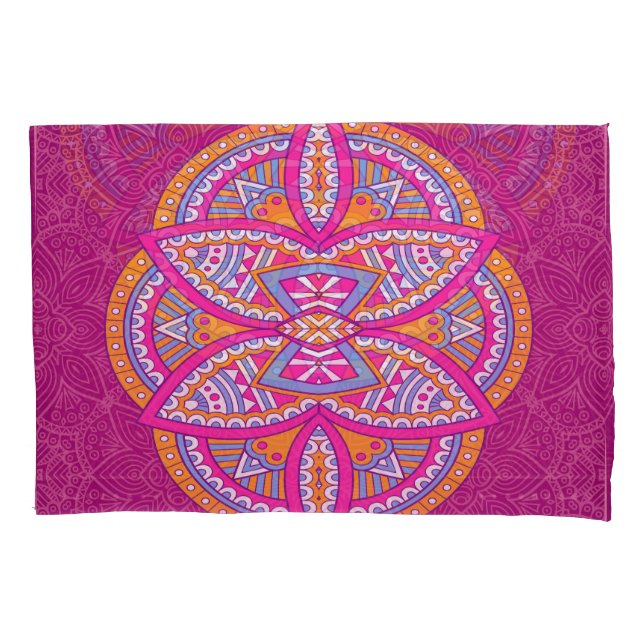 Funda De Cojín Mandalas en patrones de repetición rosa mixtos (Anverso)