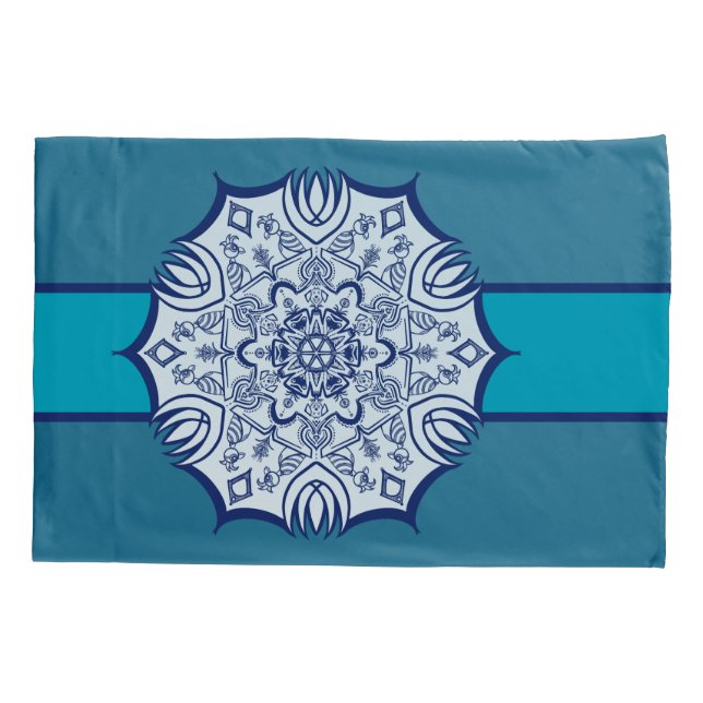 Funda De Cojín Mandela azul y blanca con criaturas (Reverso)