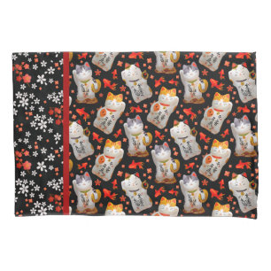 Funda De Cojín Maneki Neko Japonés agitando un gato afortunado co
