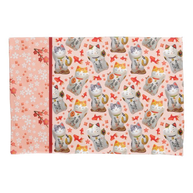 Funda De Cojín Maneki Neko Japonés agitando un gato afortunado co (Anverso-izquierdo)