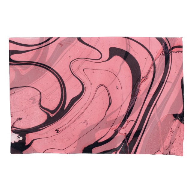 Funda De Cojín Mano rosa de mármol negro dibujada (Anverso)