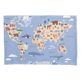 Funda De Cojín Mapa del mundo infantil Cute Whimsical Moderno