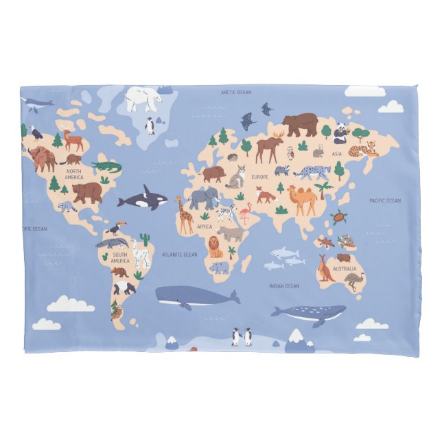 Funda De Cojín Mapa del mundo infantil Cute Whimsical Moderno (Anverso)
