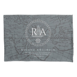 Funda De Cojín Mapa Monograma de Cuerda Náutica Gris