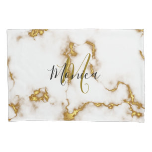 Funda De Cojín Marble Hermoso Mongrama Elegante Oro