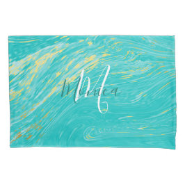 Funda De Cojín Marble Hermoso Oro Azul Elegante Mongrama