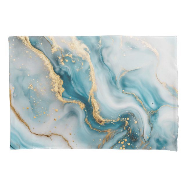 Funda De Cojín Marble textura azul oro verde azulado Pillowcase (Anverso)