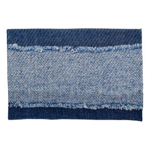 Funda De Cojín Marco de jeans azules de denim con bordes.