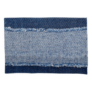 Funda De Cojín Marco de jeans azules de denim con bordes.