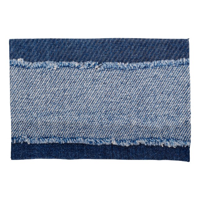 Funda De Cojín Marco de jeans azules de denim con bordes. (Anverso)