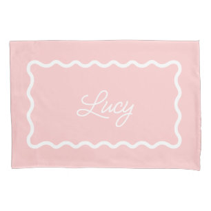 Funda De Cojín Marco de Monograma de Ola Escalonada Rosa Pétalo
