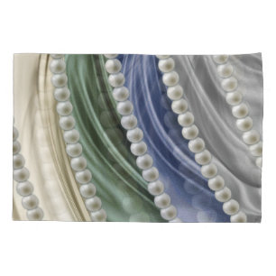 Funda De Cojín Marfil, Verde, Azul, Oro, Seda - Perlas