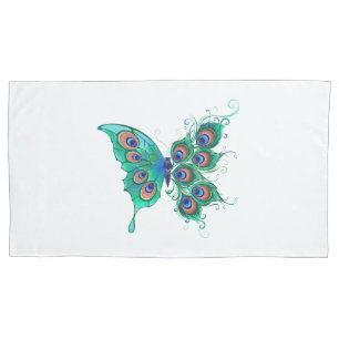 Funda De Cojín Mariposa con plumas de pavo real verde