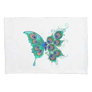Funda De Cojín Mariposa con plumas de pavo real verde