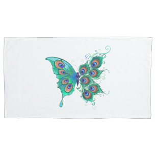 Funda De Cojín Mariposa con plumas de pavo real verde