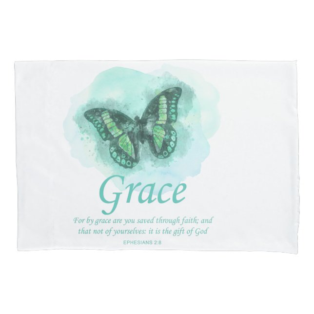 Funda De Cojín Mariposa cristiana: Verse:Gracia (Anverso)