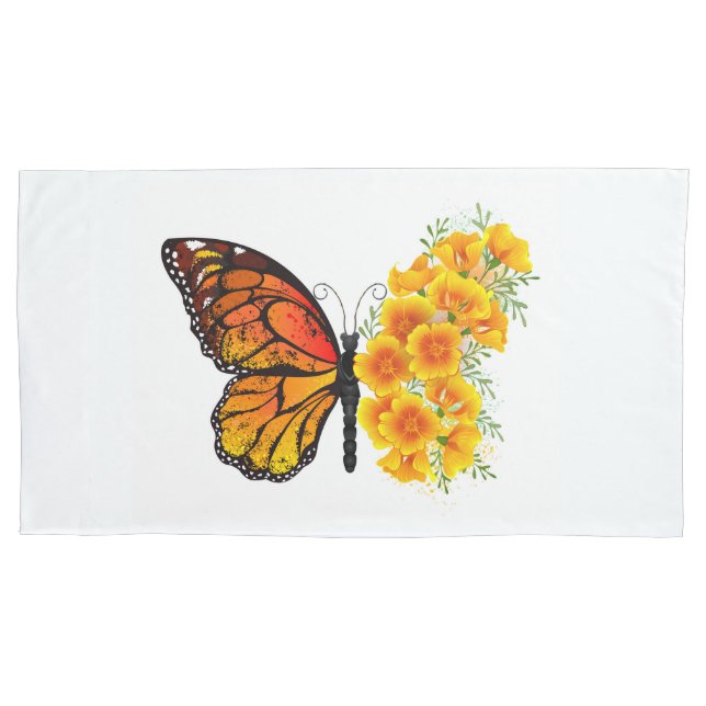 Funda De Cojín Mariposa de flores con amapola amarilla de Califor (Anverso-izquierdo)