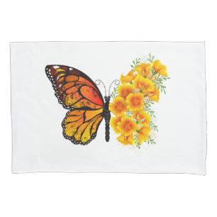 Funda De Cojín Mariposa de flores con amapola amarilla de Califor