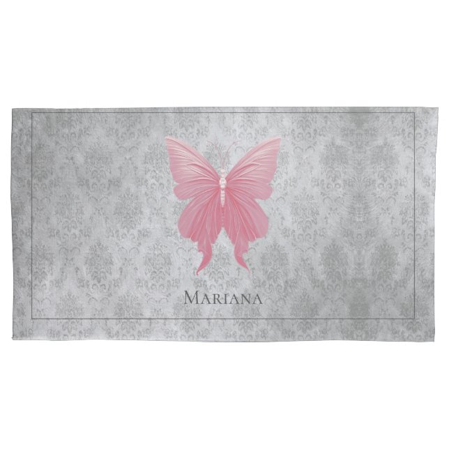 Funda De Cojín Mariposa de guijarro rosa (Anverso)