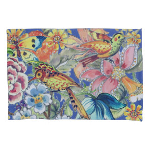 Funda De Cojín Mariposa de pájaro floral tropical de color orien