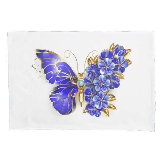 Funda De Cojín Mariposa de zafiro de flor (Anverso-izquierdo)