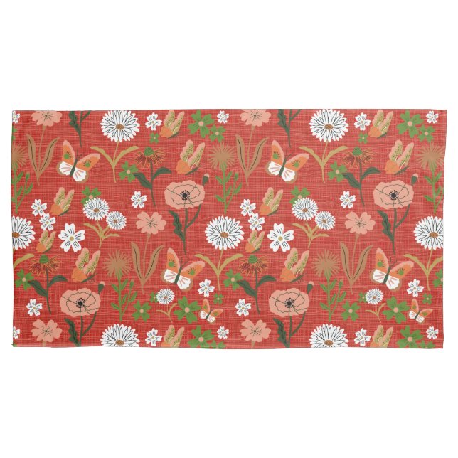Funda De Cojín Mariposa floral de bambú rudo Shamrock en rojo (Anverso)